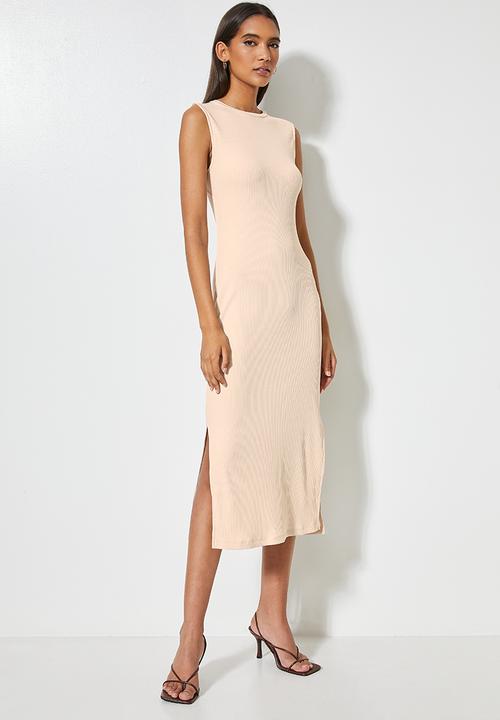 VELVET - Open back rib pencil dress - buttermilk
