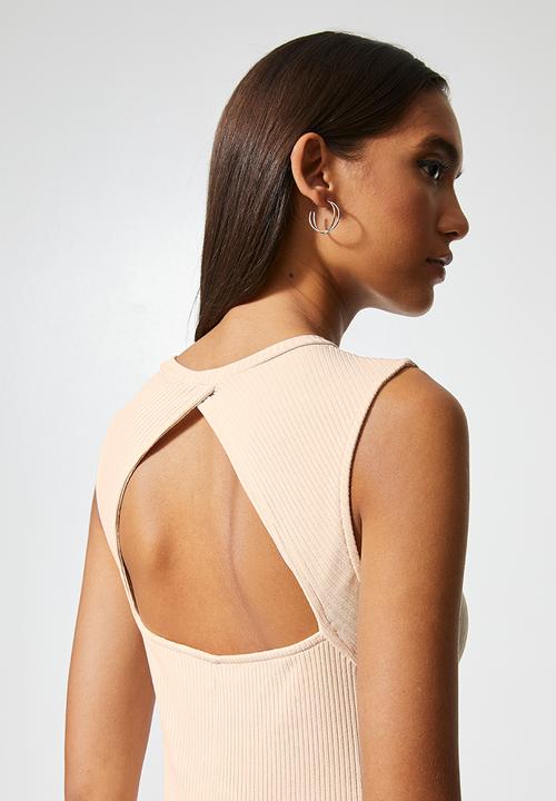 VELVET - Open back rib pencil dress - buttermilk