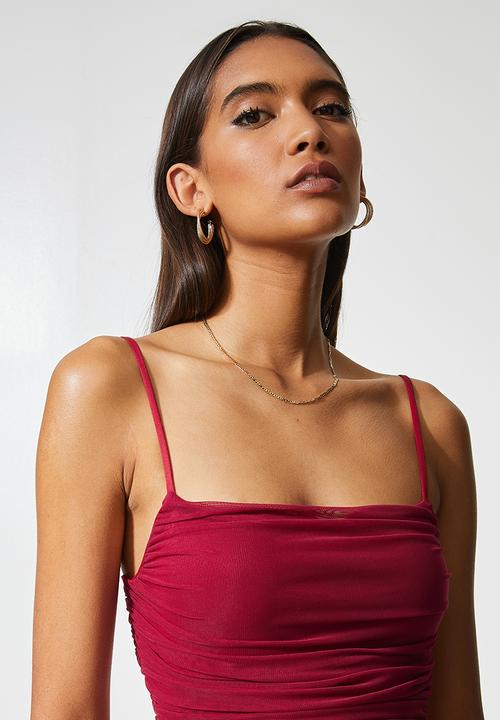 VELVET - Bodycon ruched strappy mini dress - deep red