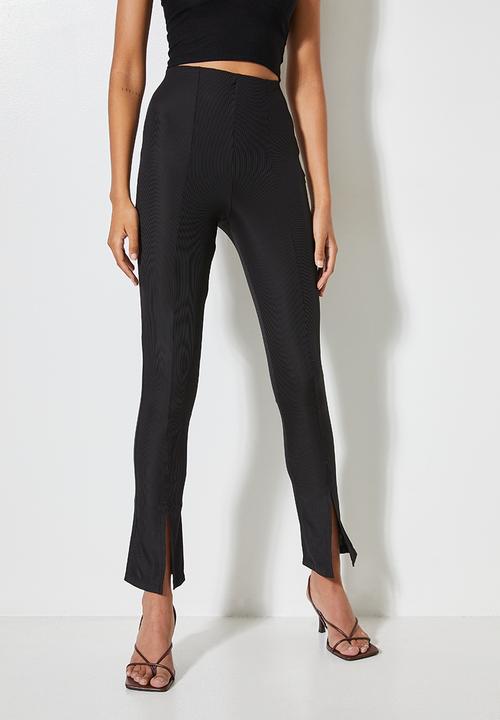 VELVET - Front slit pull on tregging - black