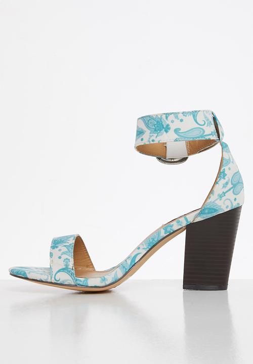 Madison® - Angela ankle strap block heel - white & blue
