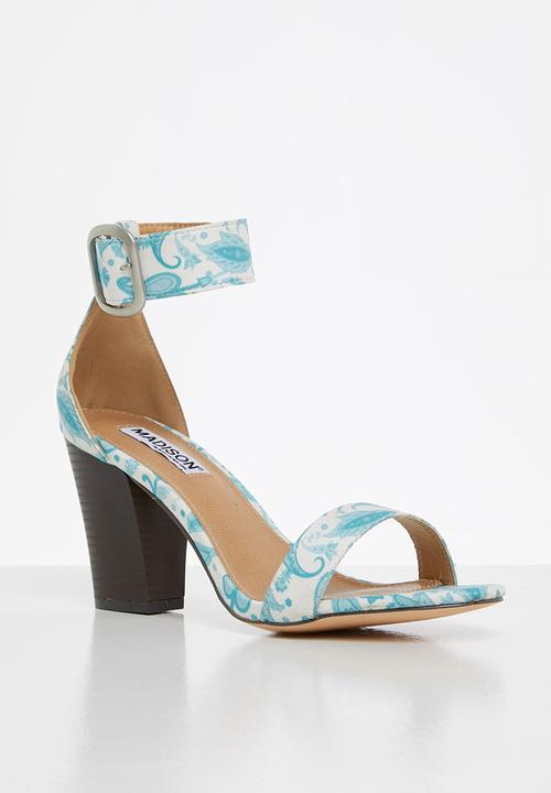 Madison® - Angela ankle strap block heel - white & blue