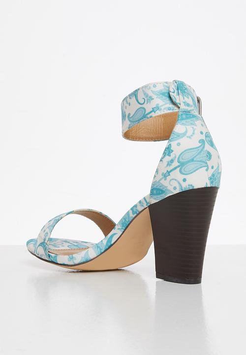 Madison® - Angela ankle strap block heel - white & blue