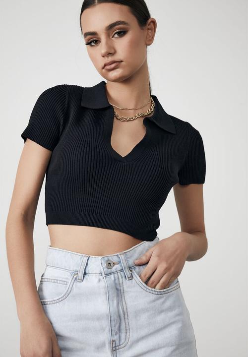 Factorie - Ultra crop short sleeve top - black