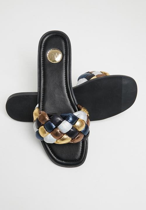 Footwork - Brisk chunky plaited slide - black & gold