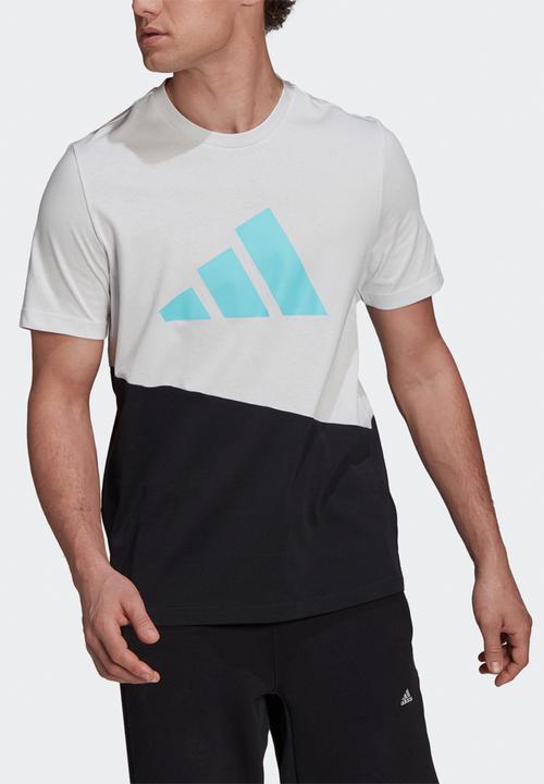 adidas Performance - Future Icons Blocked Tee -  Crystal White/Black/Aqua