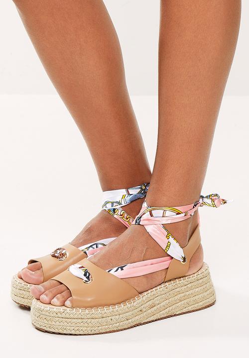 Madison® - Debra ankle tie espadrille sandal - nude /pink multi