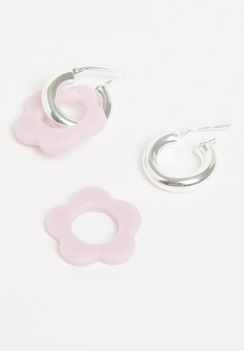 Pina Jewels - Sterling silver hoops daisy earrings - lilac