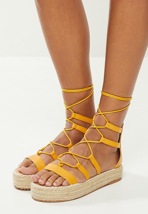 Plum - Manzi strappy tie espadrille sandal - mustard