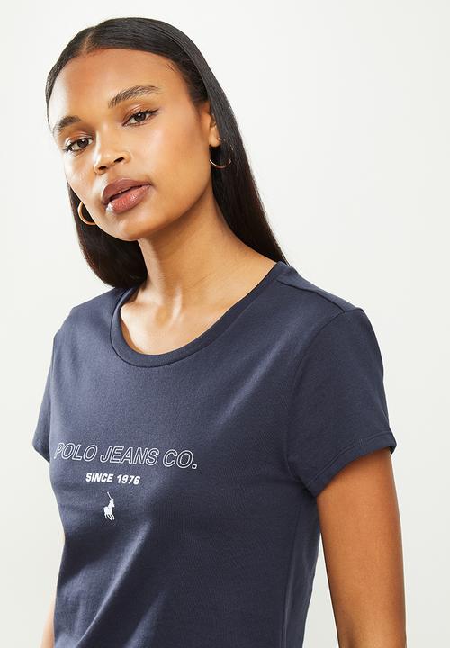 POLO - Basic short sleeve distressed print tee - navy