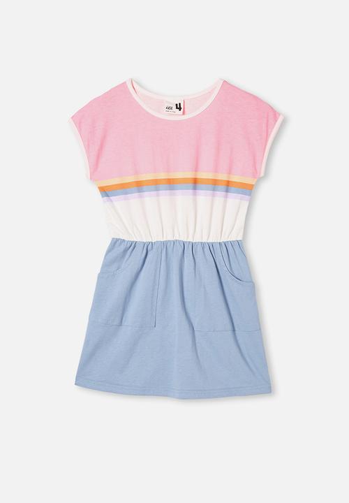 Cotton On - Sigrid short sleeve dress - dusty blue/retro colour block