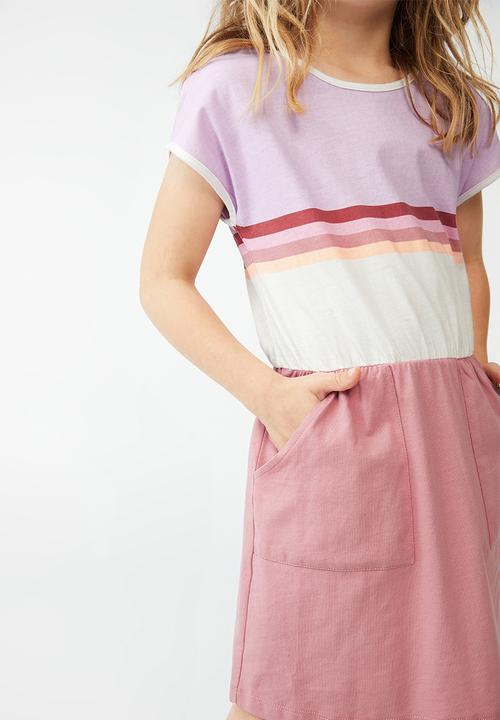 Cotton On - Sigrid short sleeve dress - musk rose/colour block