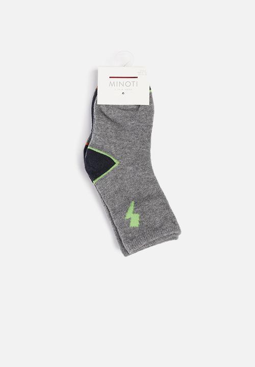 MINOTI - Boys 3 pack lightning bolt socks - navy & grey