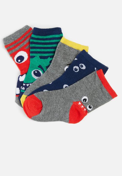MINOTI - Boys 5 pack monster stripe socks - multi
