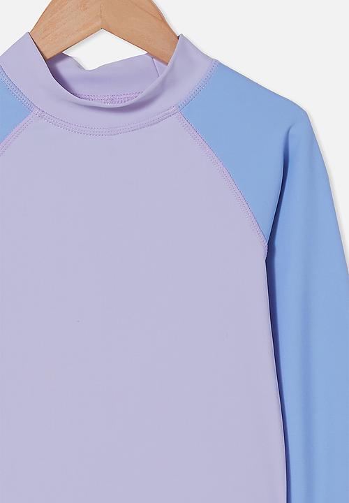 Cotton On - Flynn long sleeve raglan rash vest - smokey lilac/dusk blue