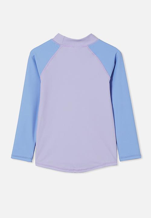 Cotton On - Flynn long sleeve raglan rash vest - smokey lilac/dusk blue