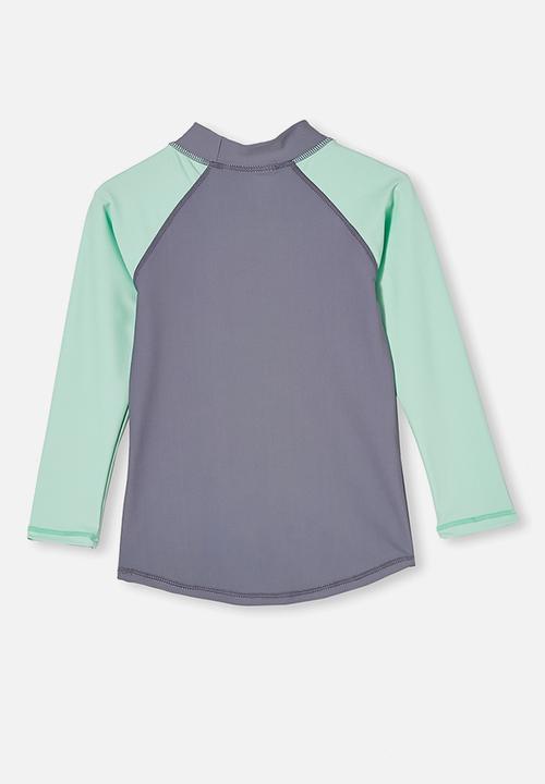 Cotton On - Flynn long sleeve raglan rash vest - steel/mint breeze