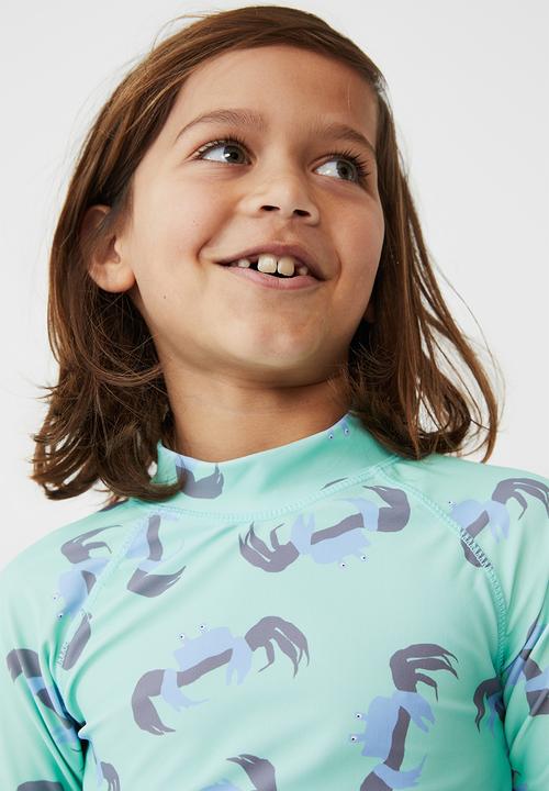 Cotton On - Flynn long sleeve raglan rash vest - mint breeze/crab
