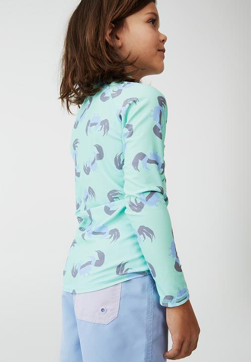 Cotton On - Flynn long sleeve raglan rash vest - mint breeze/crab