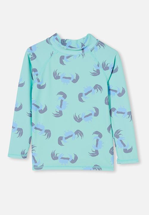 Cotton On - Flynn long sleeve raglan rash vest - mint breeze/crab