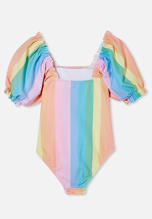 Cotton On - Paige puff sleeve one piece - dorset rainbow stripe