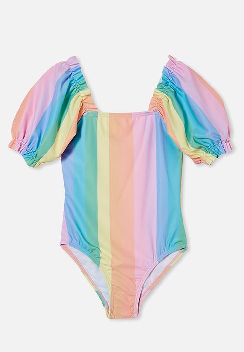 Cotton On - Paige puff sleeve one piece - dorset rainbow stripe