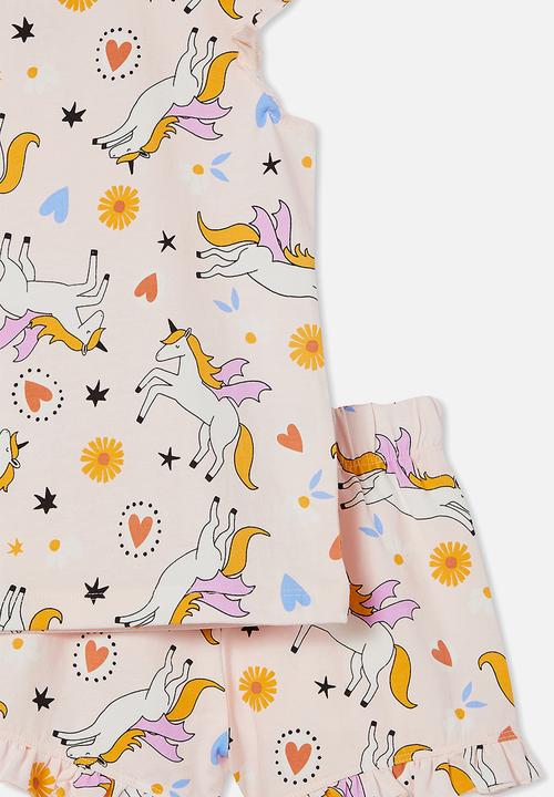 Cotton On - Stacey short sleeve flutter pyjama set - unicorn magic/crystal pink