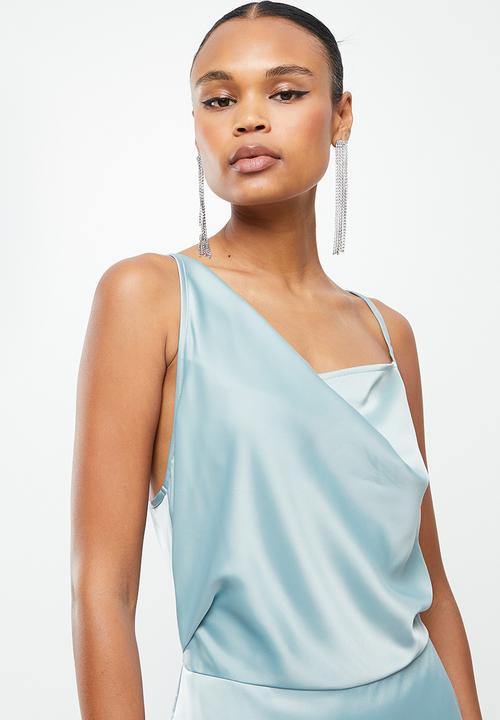 Missguided - Asymmetric strap drape satin midi dress - aqua