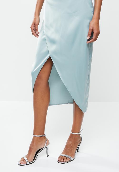 Missguided - Asymmetric strap drape satin midi dress - aqua