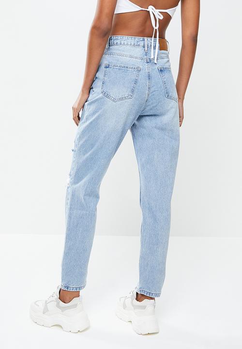 Missguided - Fold ripped riot mom jean - blue