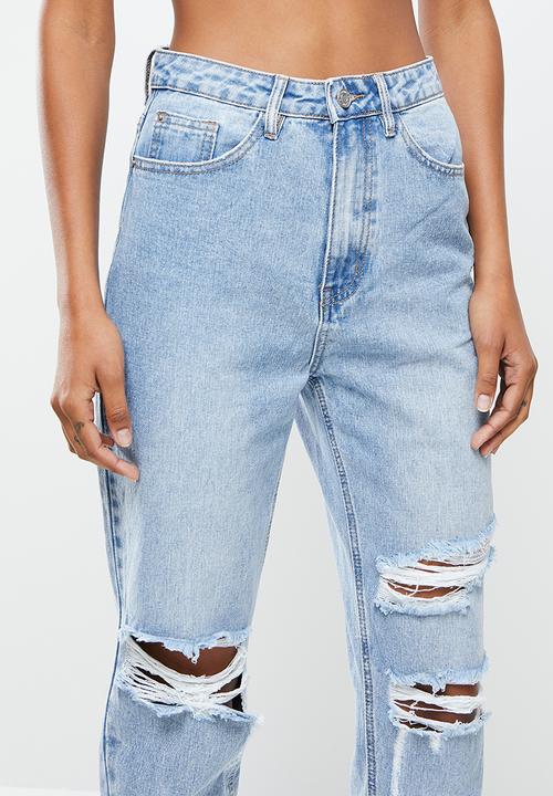 Missguided - Fold ripped riot mom jean - blue
