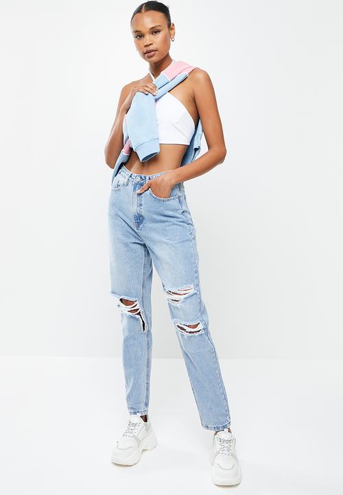 Missguided - Fold ripped riot mom jean - blue