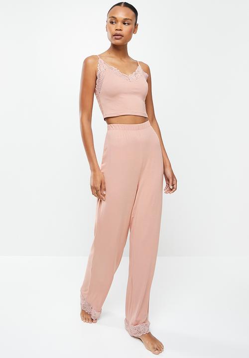 Missguided - Lace trim cami wide leg set - blush