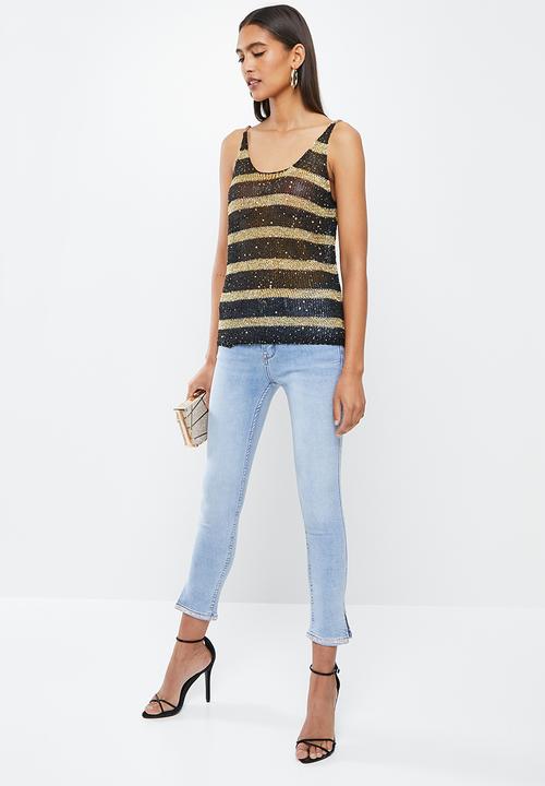 SISSY BOY - Vamo: stripe lurex vest - black & gold