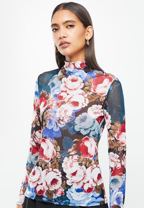 GUESS - Long sleeve lia mock neck mesh top - multi 