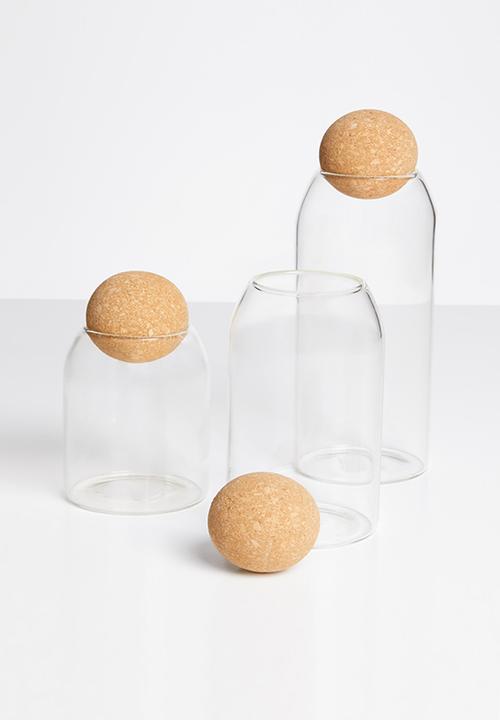 Sixth Floor - Akira cork glass storage jars - set of 3