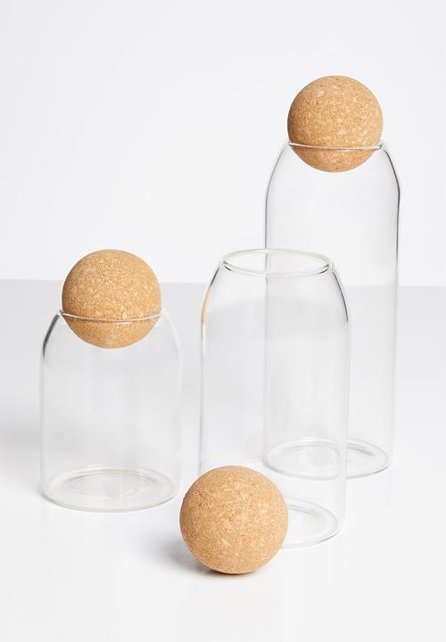 Sixth Floor - Akira cork glass storage jars - set of 3