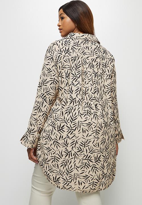 edit Plus - Longline collar shirt - bamboo print