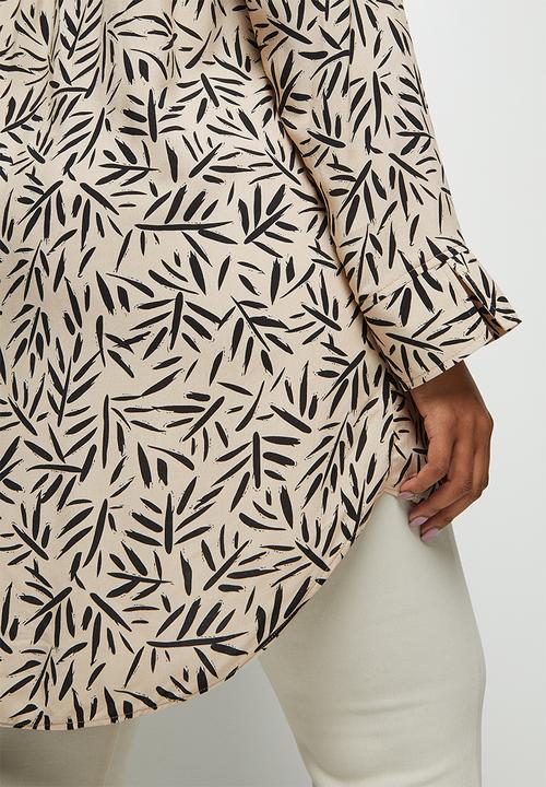 edit Plus - Longline collar shirt - bamboo print