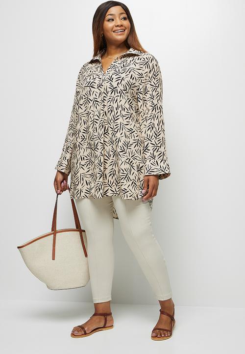 edit Plus - Longline collar shirt - bamboo print