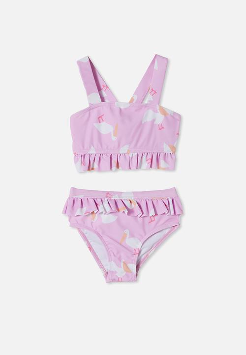 Cotton On - Polly ruffle tankini - pale violet/pelicans