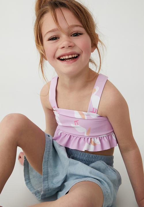Cotton On - Polly ruffle tankini - pale violet/pelicans