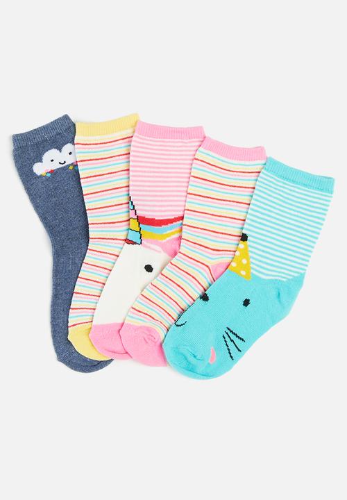 MINOTI - Girls 5 pack unicorn stripe socks - multi