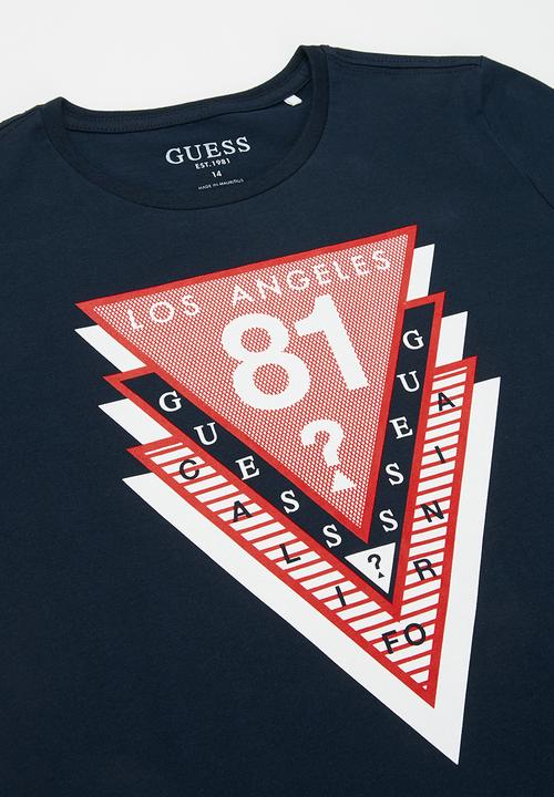 GUESS - Boys short sleeve layered triangle tee - blue