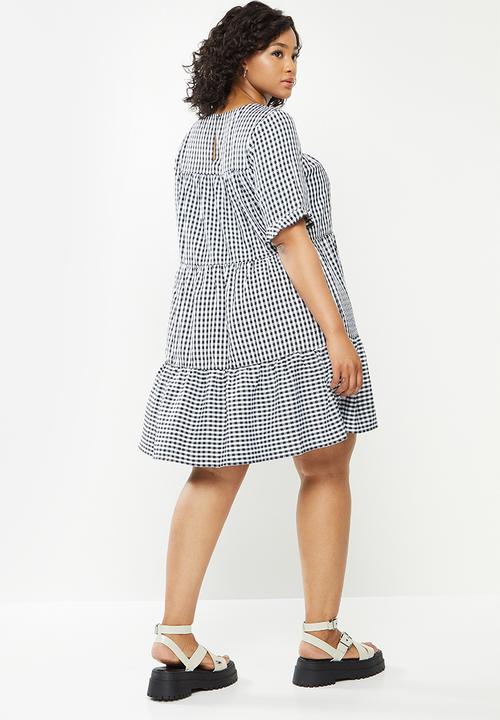 Missguided - Plus check smock dress - black & white