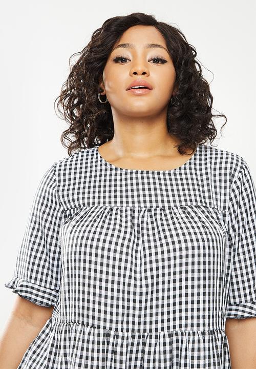 Missguided - Plus check smock dress - black & white