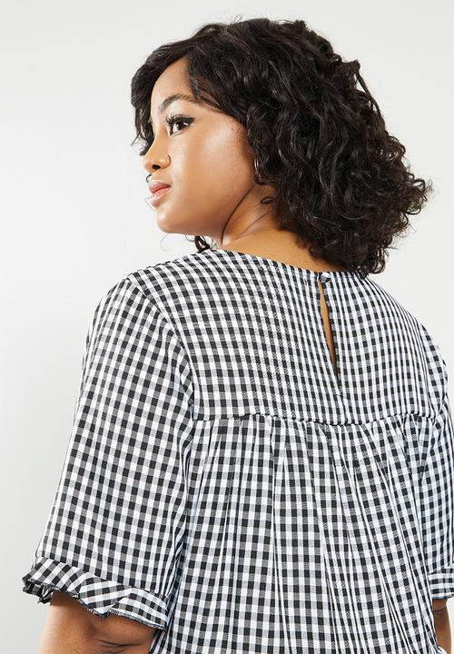 Missguided - Plus check smock dress - black & white