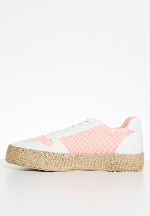 Plum - Benassi espadrille flatform sneaker - white & pink 