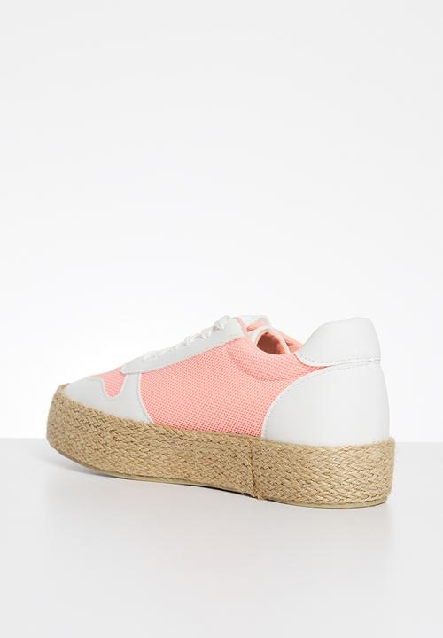 Plum - Benassi espadrille flatform sneaker - white & pink 