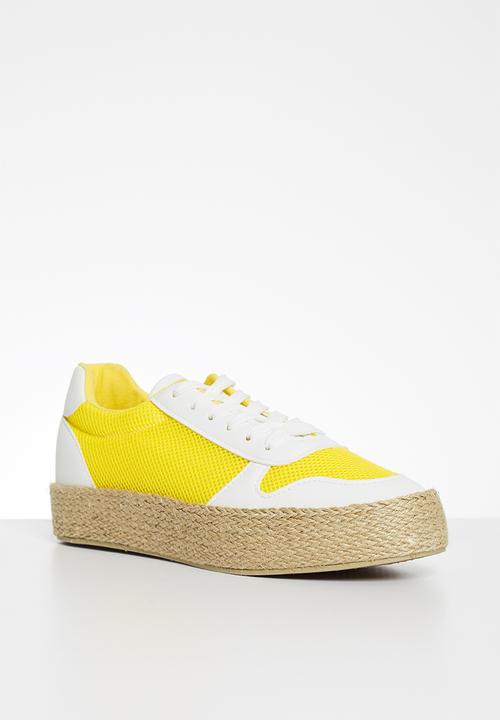 Plum - Benassi espadrille flatform sneaker - white & yellow